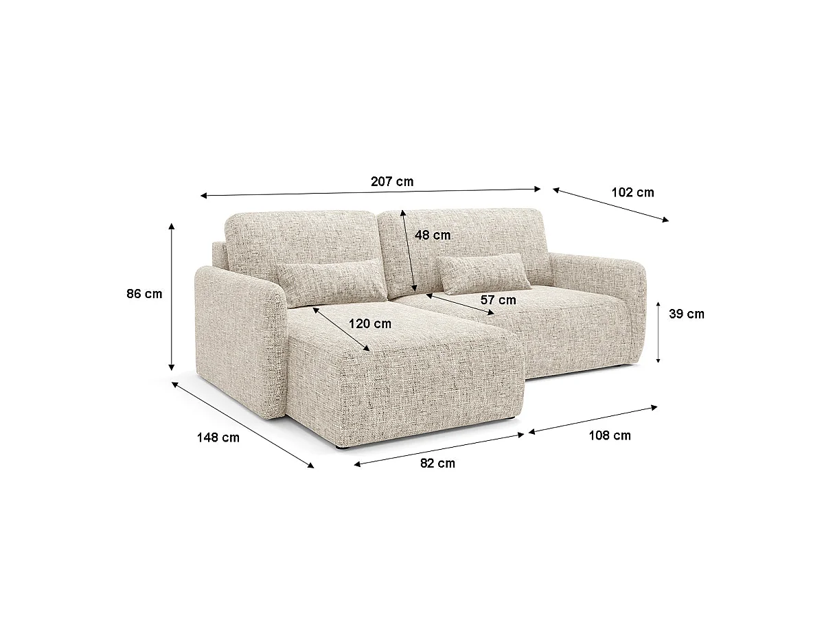 Canapé d'angle convertible 3 places en tissu gris clair LAZARE