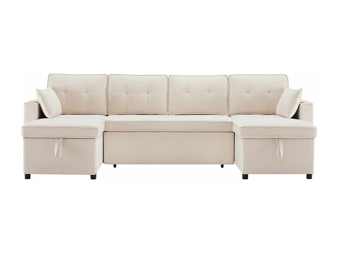 Canapé avec fonction couchage canapé en U tissus en coton et lin avec porte-gobelets deux espaces de rangement Beige