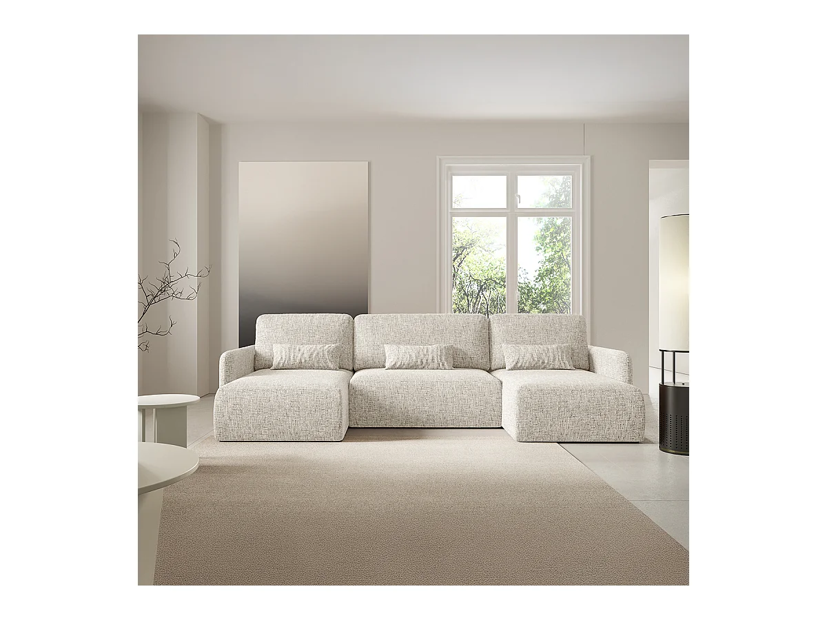 Canapé U convertible 4 places avec coffre Lazare Gris clair