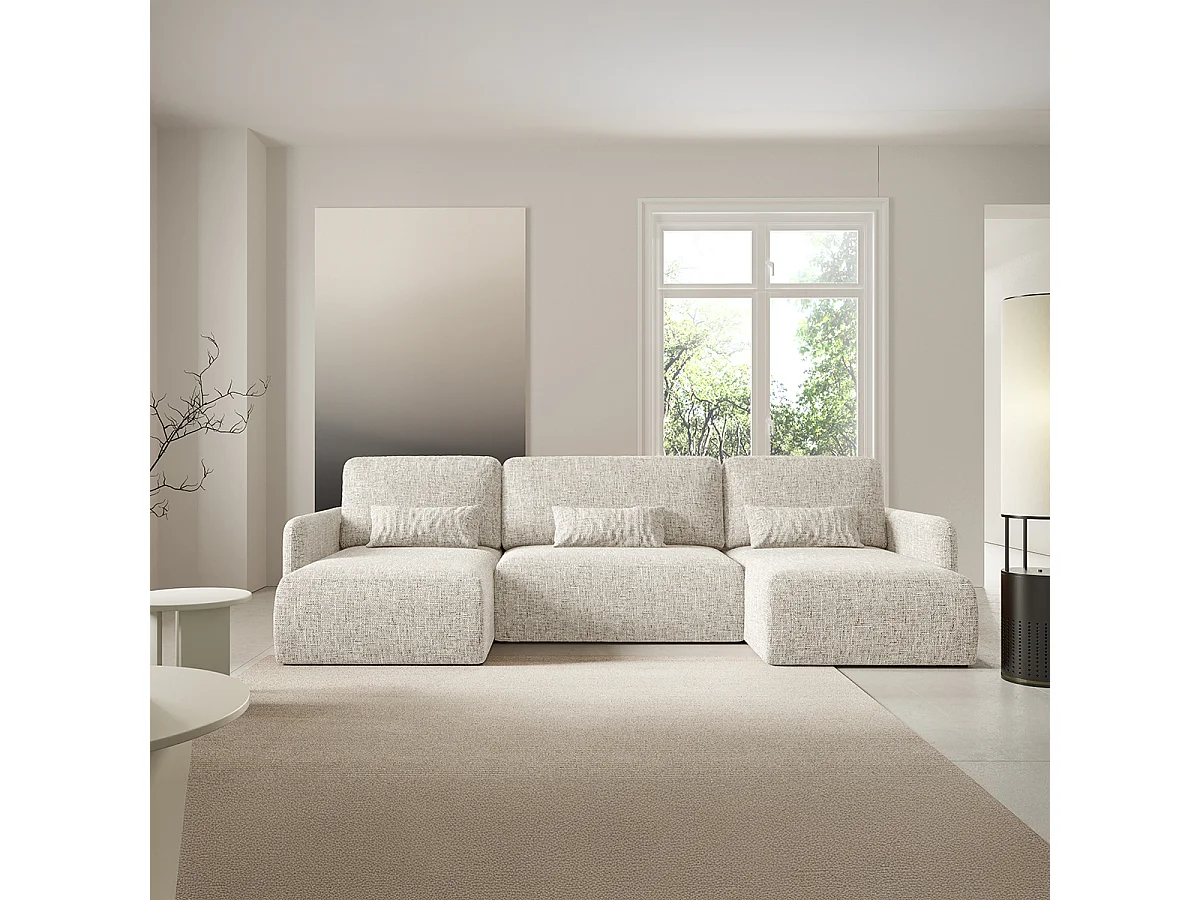 Canapé U convertible 4 places avec coffre Lazare Gris clair