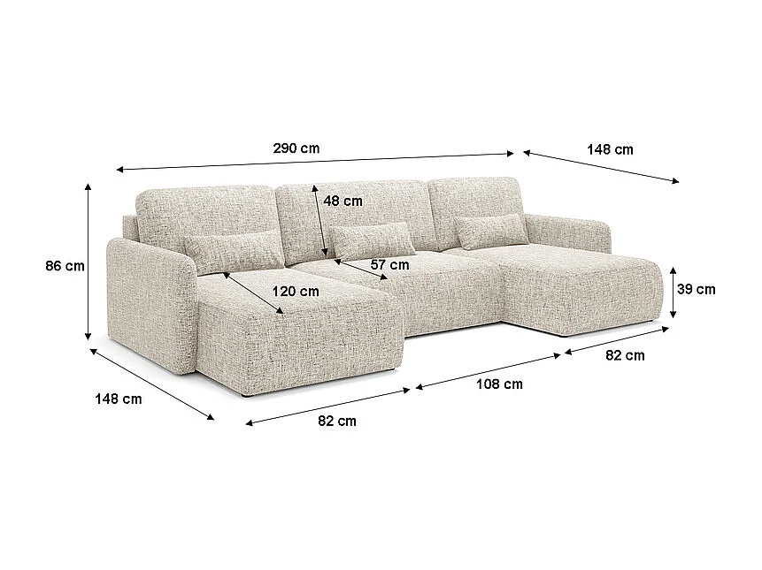 Canapé U convertible 4 places avec coffre Lazare Gris clair