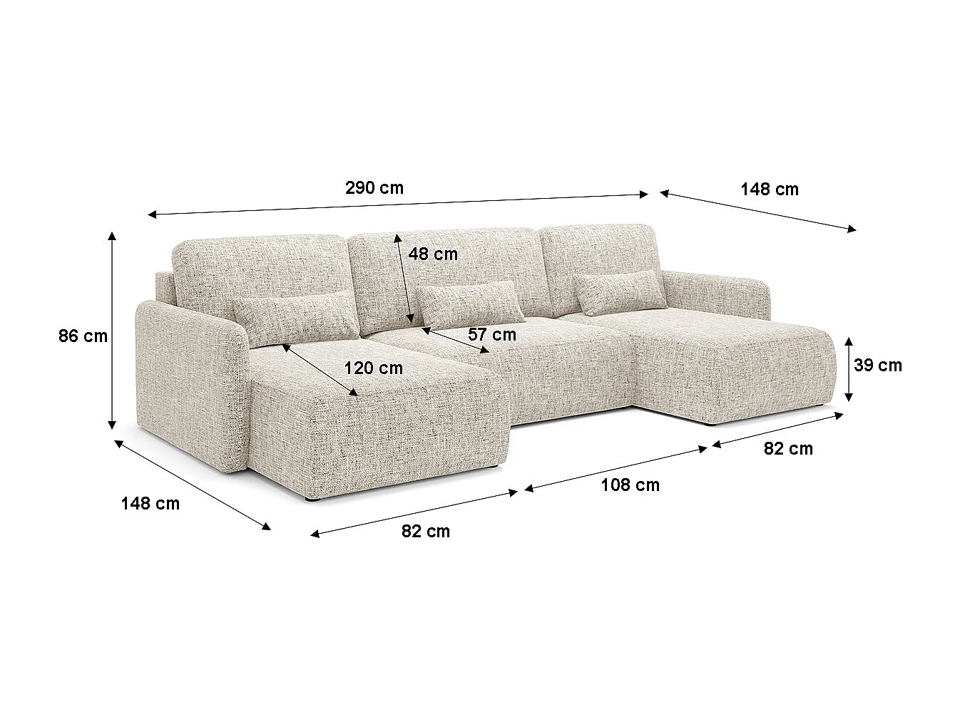 Canapé U convertible 4 places avec coffre Lazare Gris clair