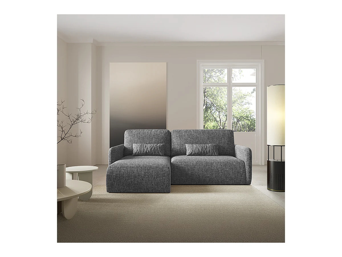 Canapé d'angle réversible et convertible 3 places avec coffre Lazare Gris foncé