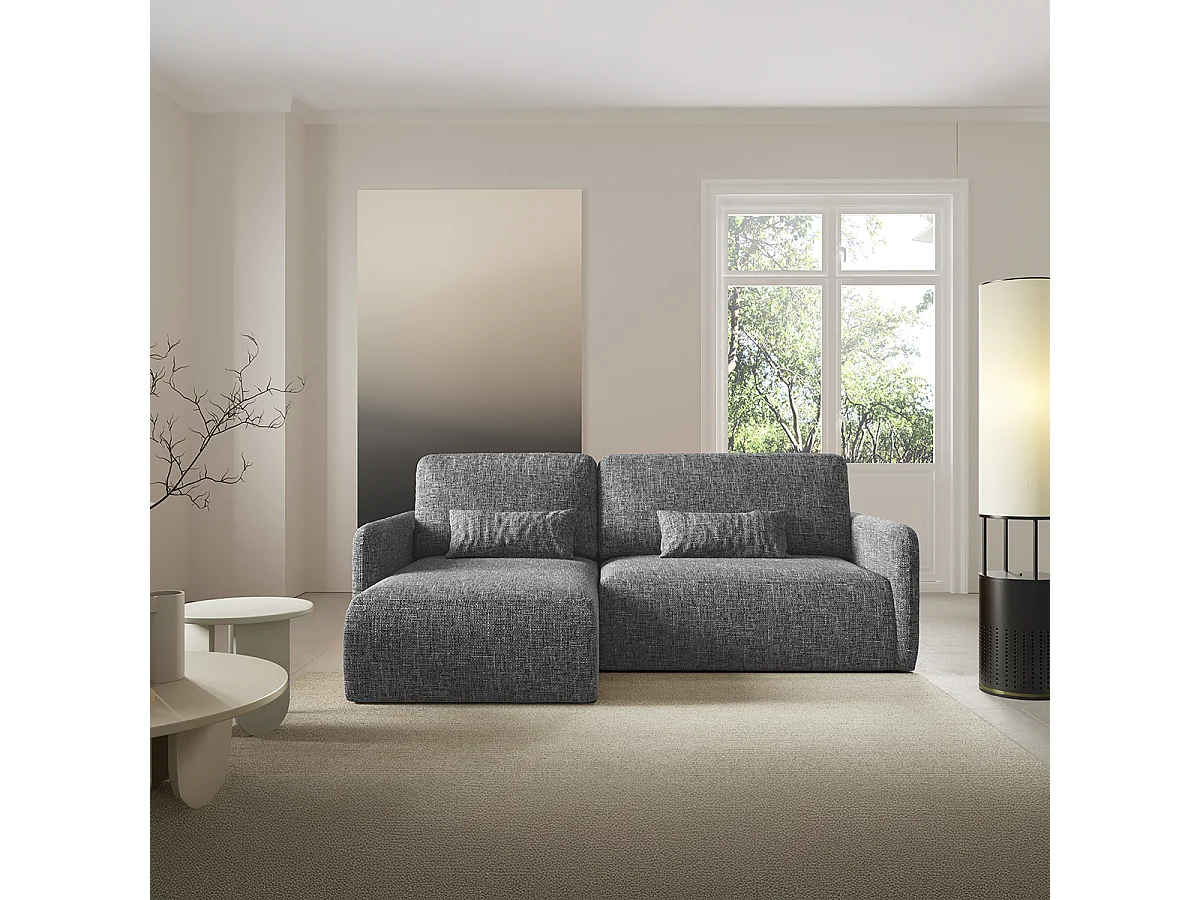 Canapé d'angle réversible et convertible 3 places avec coffre Lazare Gris foncé
