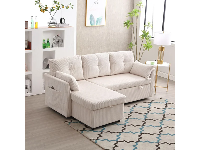 Canapé convertible multifonctionnel avec rangement et lit gigogne avec chaise longue interchangeable canapé modulable en L beige