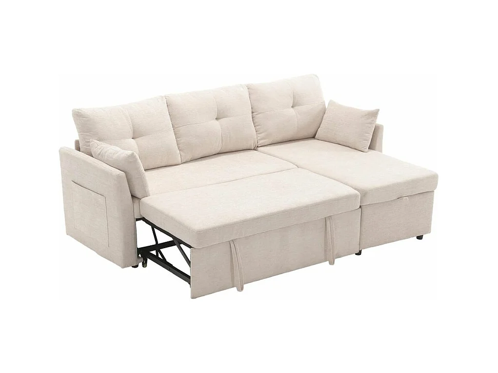 Canapé convertible multifonctionnel avec rangement et lit gigogne avec chaise longue interchangeable canapé modulable en L beige