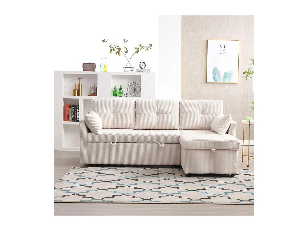 Canapé convertible multifonctionnel avec rangement et lit gigogne avec chaise longue interchangeable canapé modulable en L beige