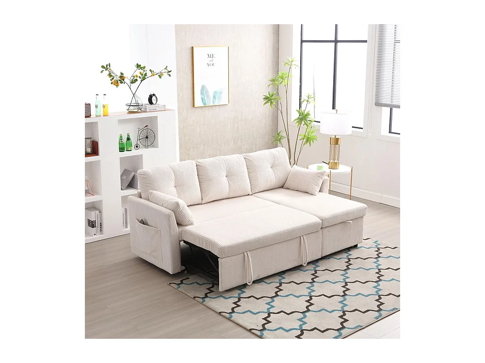 Canapé convertible multifonctionnel avec rangement et lit gigogne avec chaise longue interchangeable canapé modulable en L beige