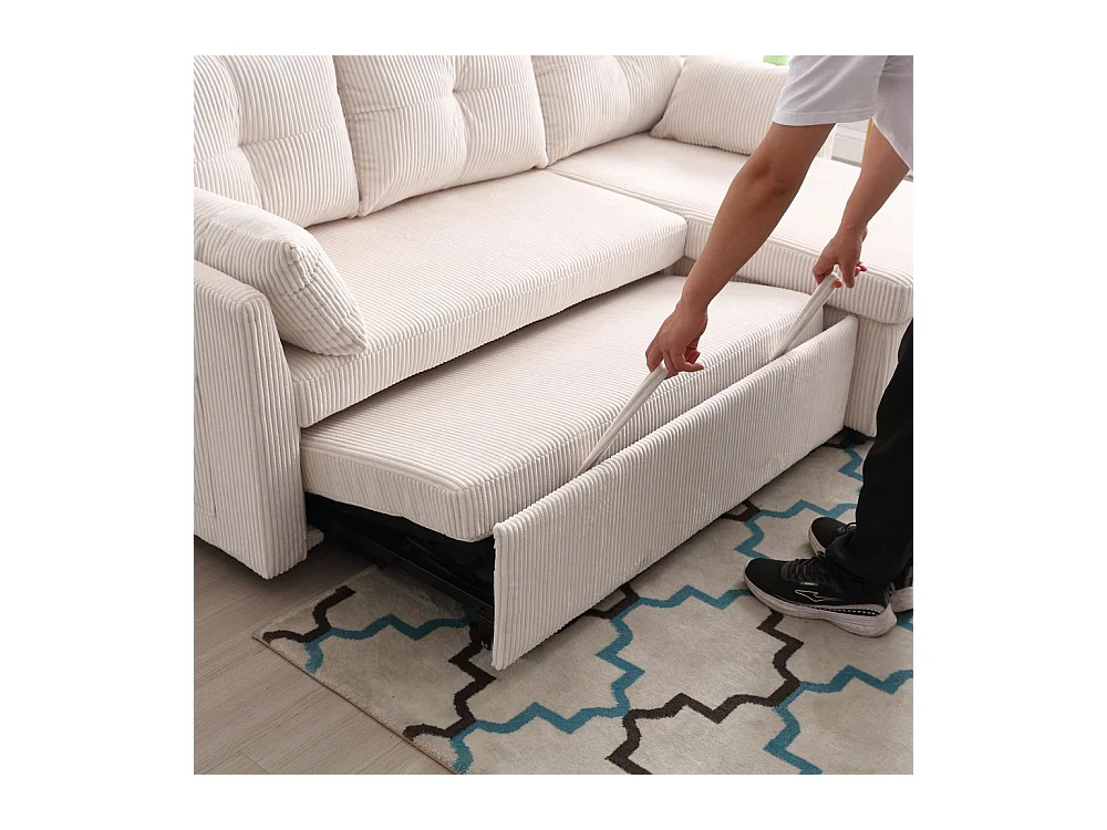 Canapé convertible multifonctionnel avec rangement et lit gigogne avec chaise longue interchangeable canapé modulable en L beige