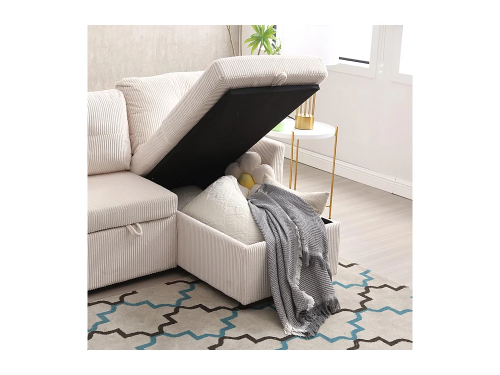 Canapé convertible multifonctionnel avec rangement et lit gigogne avec chaise longue interchangeable canapé modulable en L beige