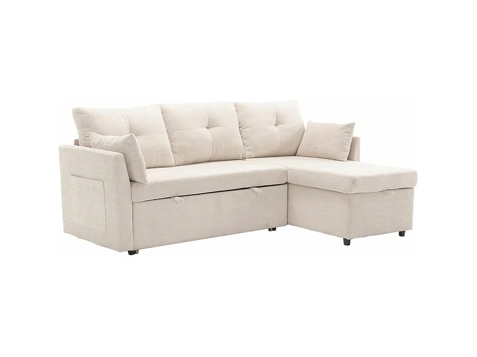 Canapé convertible multifonctionnel avec rangement et lit gigogne avec chaise longue interchangeable canapé modulable en L beige