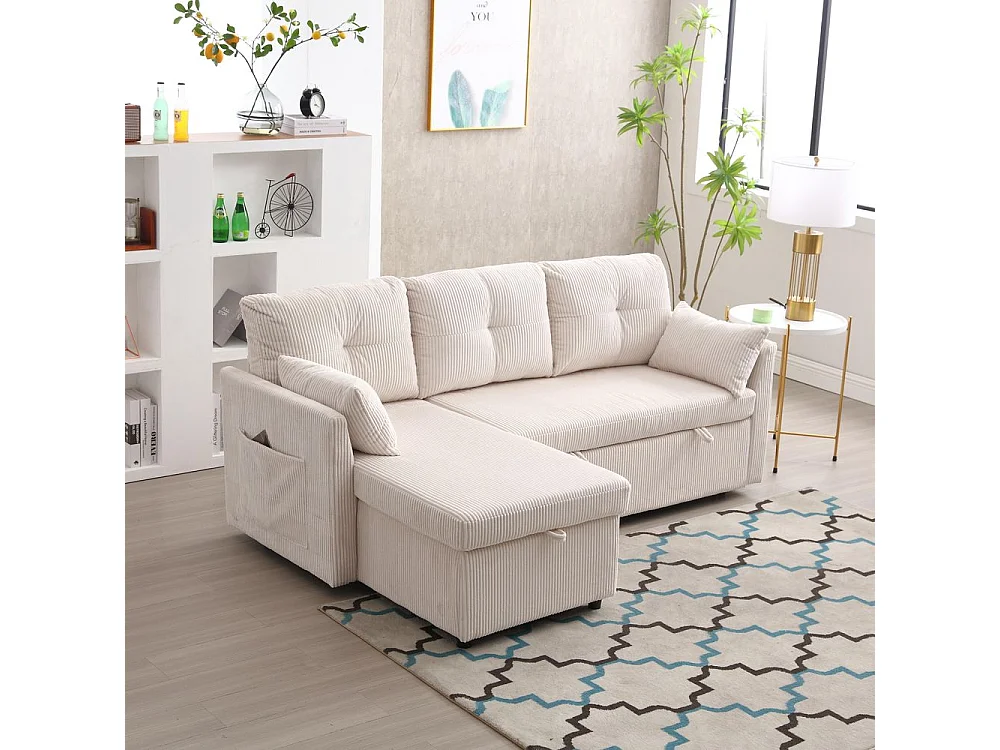 Canapé convertible multifonctionnel avec rangement et lit gigogne avec chaise longue interchangeable canapé modulable en L beige