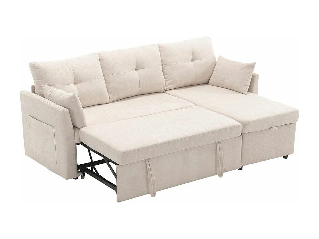 Canapé convertible multifonctionnel avec rangement et lit gigogne avec chaise longue interchangeable canapé modulable en L beige