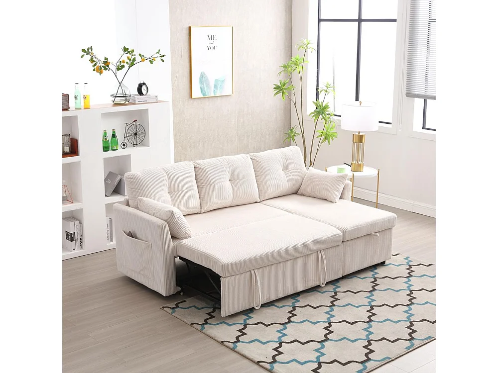 Canapé convertible multifonctionnel avec rangement et lit gigogne avec chaise longue interchangeable canapé modulable en L beige