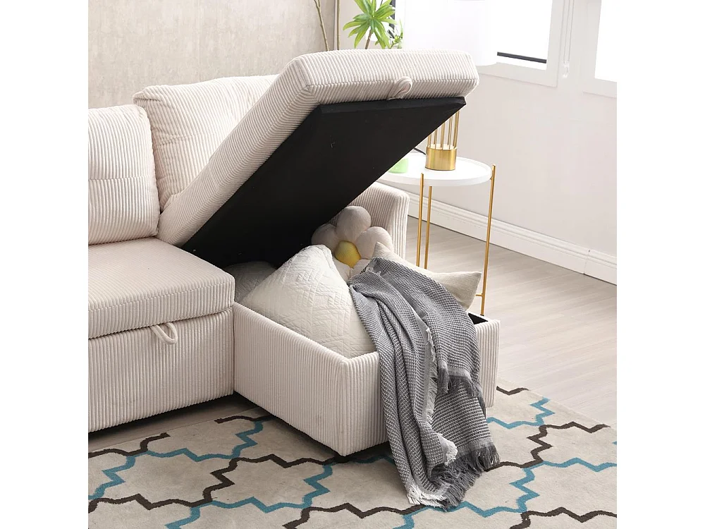 Canapé convertible multifonctionnel avec rangement et lit gigogne avec chaise longue interchangeable canapé modulable en L beige