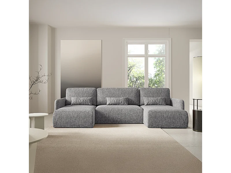 Canapé U convertible 4 places avec coffre Lazare Gris