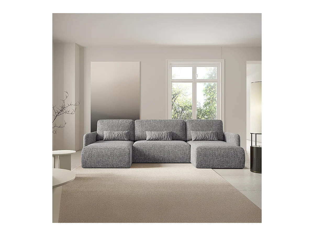 Canapé U convertible 4 places avec coffre Lazare Gris