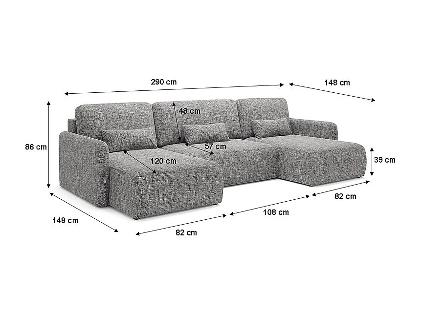 Canapé U convertible 4 places avec coffre Lazare Gris