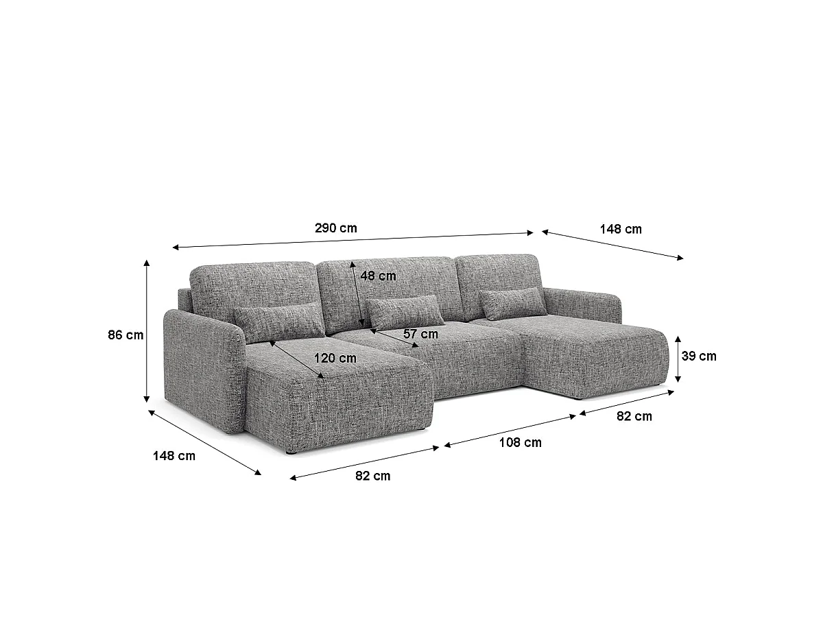Canapé convertible 4 places avec coffre en tissu gris LAZARE