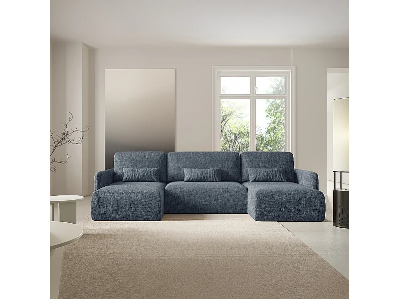 Canapé U convertible 4 places avec coffre Lazare Bleu