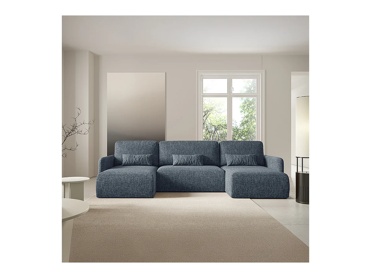 Canapé U convertible 4 places avec coffre Lazare Bleu