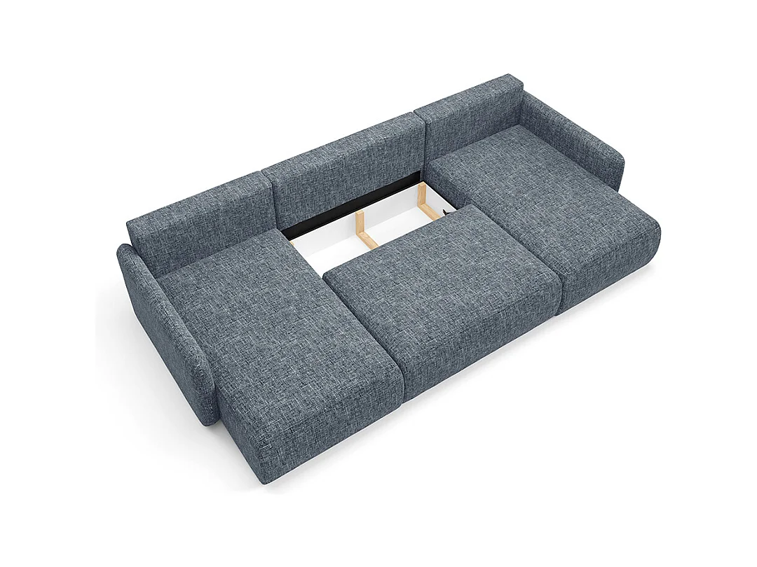 Canapé U convertible 4 places avec coffre Lazare Bleu