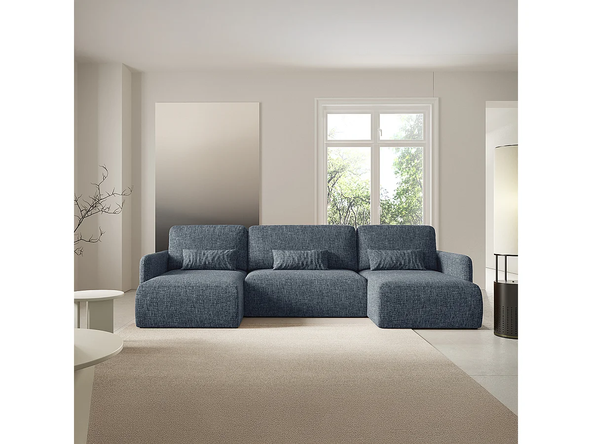 Canapé U convertible 4 places avec coffre Lazare Bleu