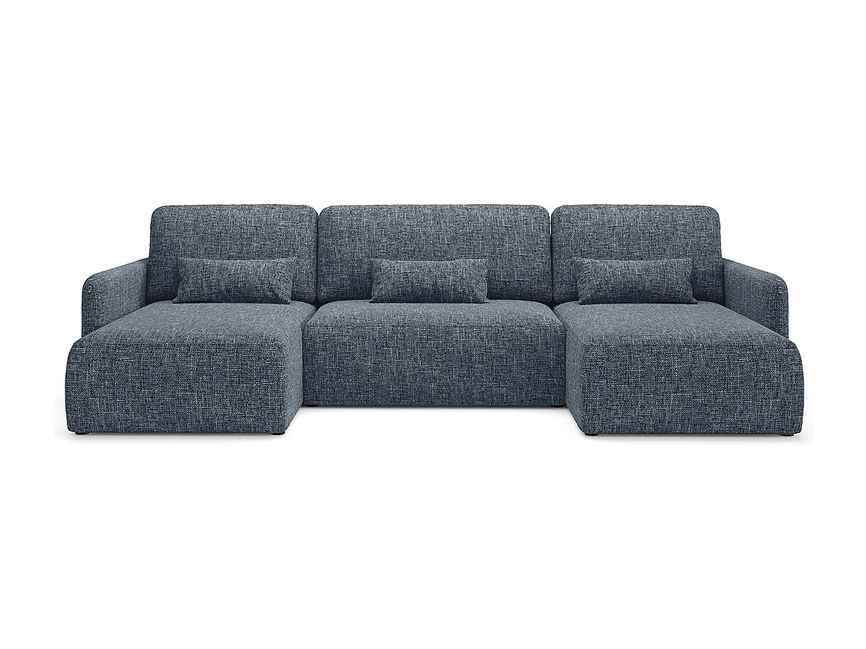 Canapé U convertible 4 places avec coffre Lazare Bleu
