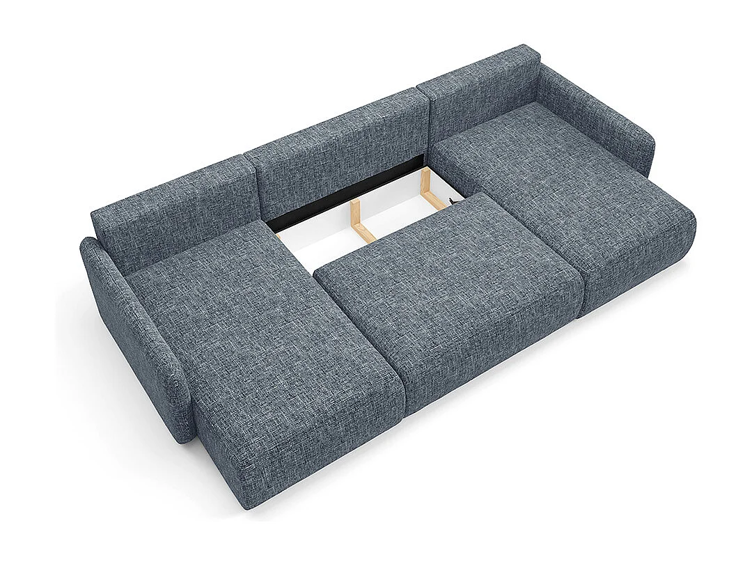 Canapé U convertible 4 places avec coffre Lazare Bleu