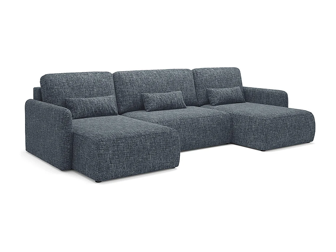 Canapé U convertible 4 places avec coffre Lazare Bleu