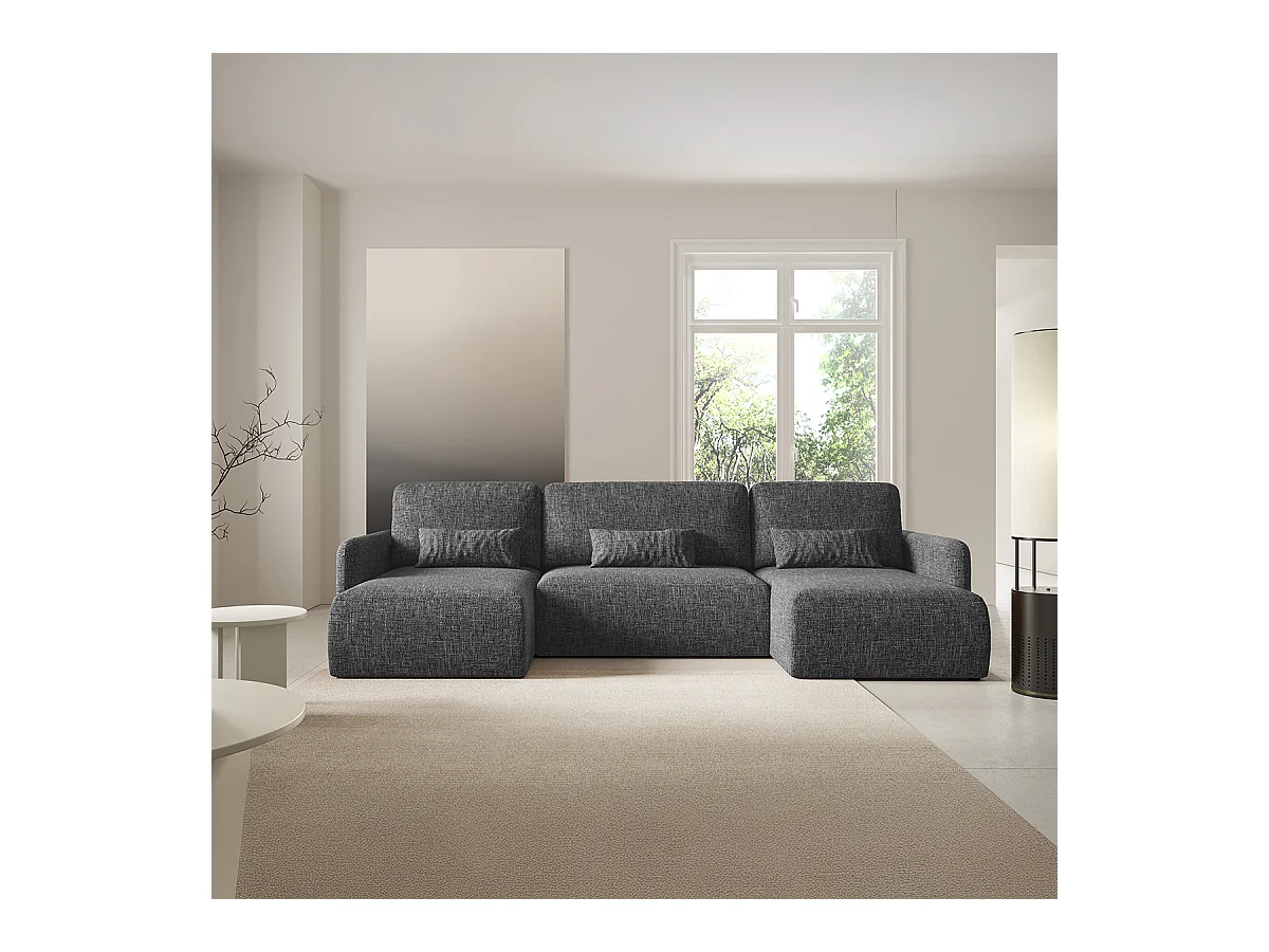 Canapé U convertible 4 places avec coffre Lazare Gris foncé
