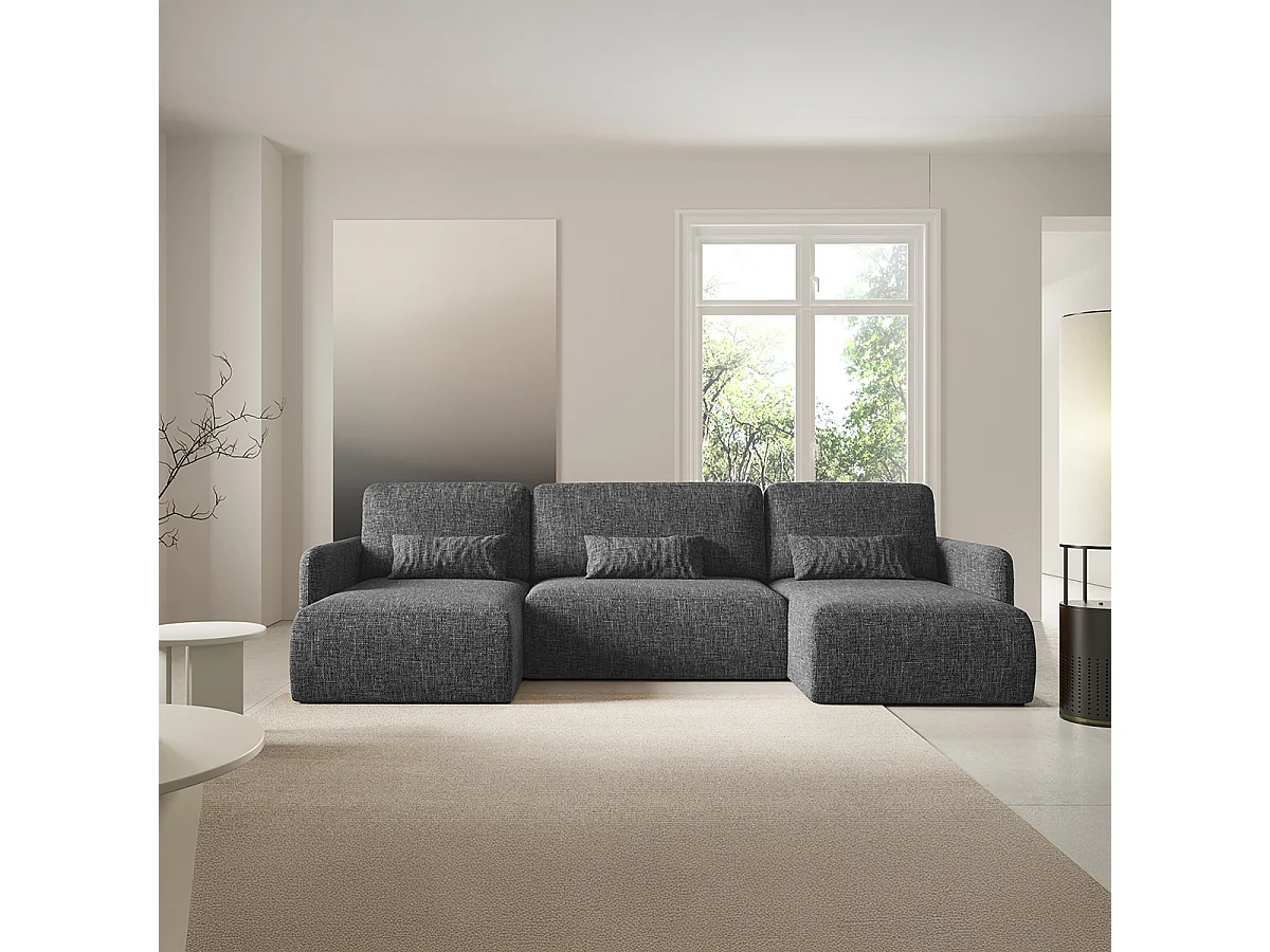 Canapé U convertible 4 places avec coffre Lazare Gris foncé