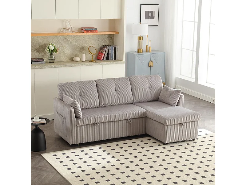 Canapé convertible multifonctionnel avec rangement et lit gigogne avec chaise longue interchangeable canapé modulable en L gris clair