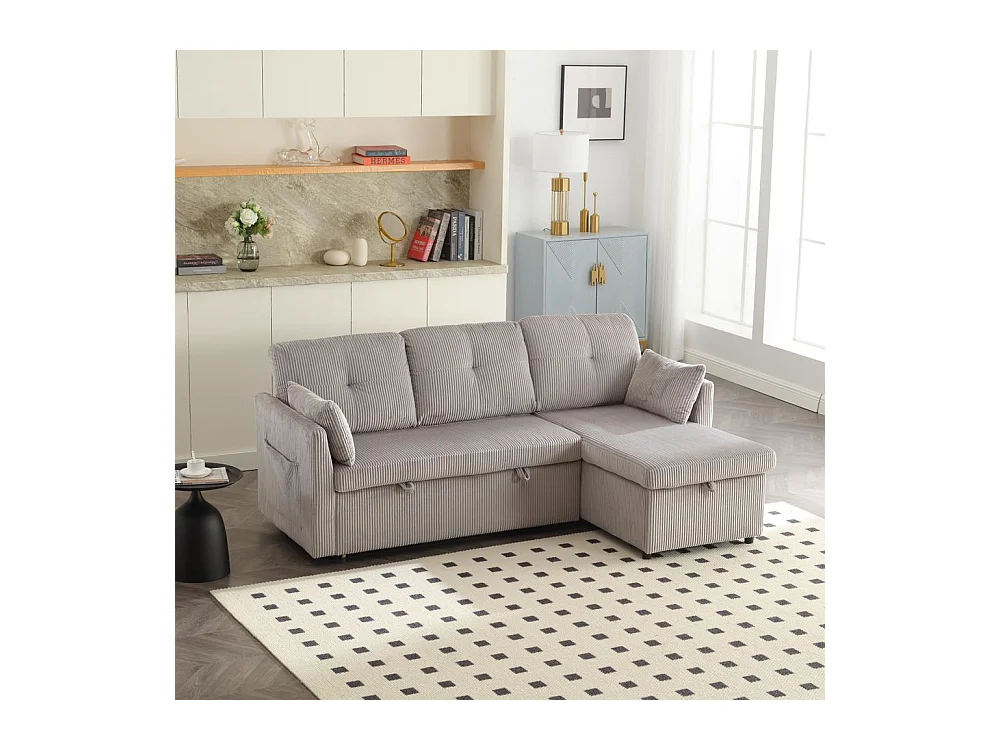 Canapé convertible multifonctionnel avec rangement et lit gigogne avec chaise longue interchangeable canapé modulable en L gris clair