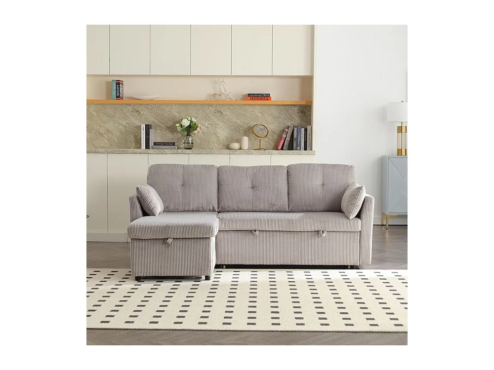 Canapé convertible multifonctionnel avec rangement et lit gigogne avec chaise longue interchangeable canapé modulable en L gris clair