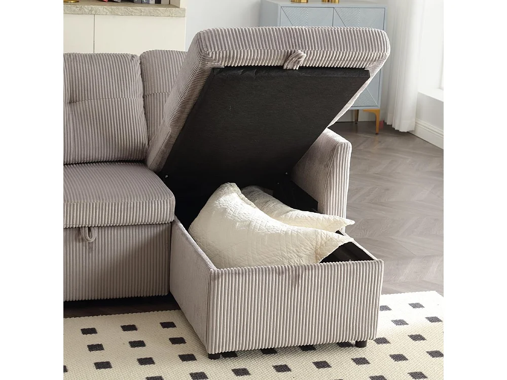 Canapé convertible multifonctionnel avec rangement et lit gigogne avec chaise longue interchangeable canapé modulable en L gris clair