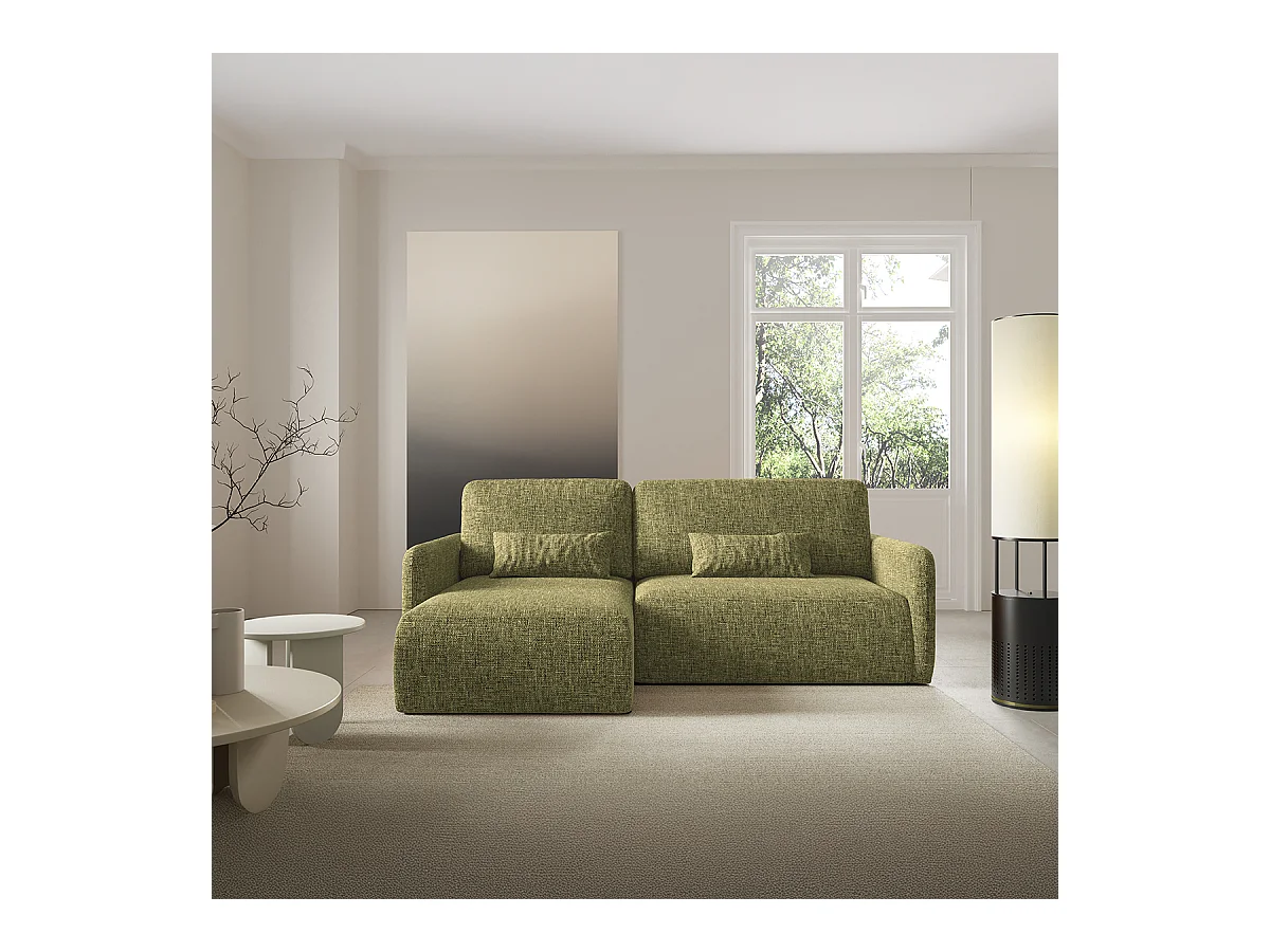 Canapé d'angle réversible et convertible 3 places avec coffre Lazare Vert