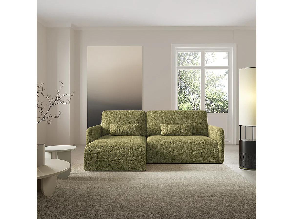 Canapé d'angle réversible et convertible 3 places avec coffre Lazare Vert