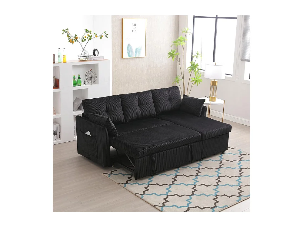 Canapé convertible multifonctionnel avec rangement et lit gigogne avec chaise longue interchangeable canapé modulable en L noir