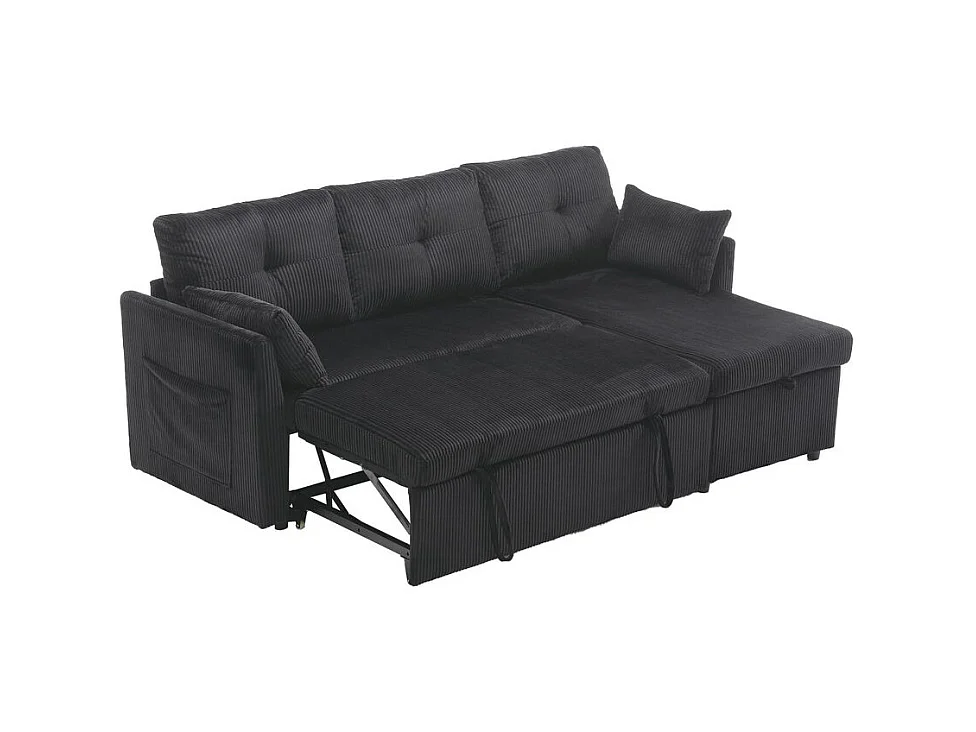 Canapé convertible multifonctionnel avec rangement et lit gigogne avec chaise longue interchangeable canapé modulable en L noir