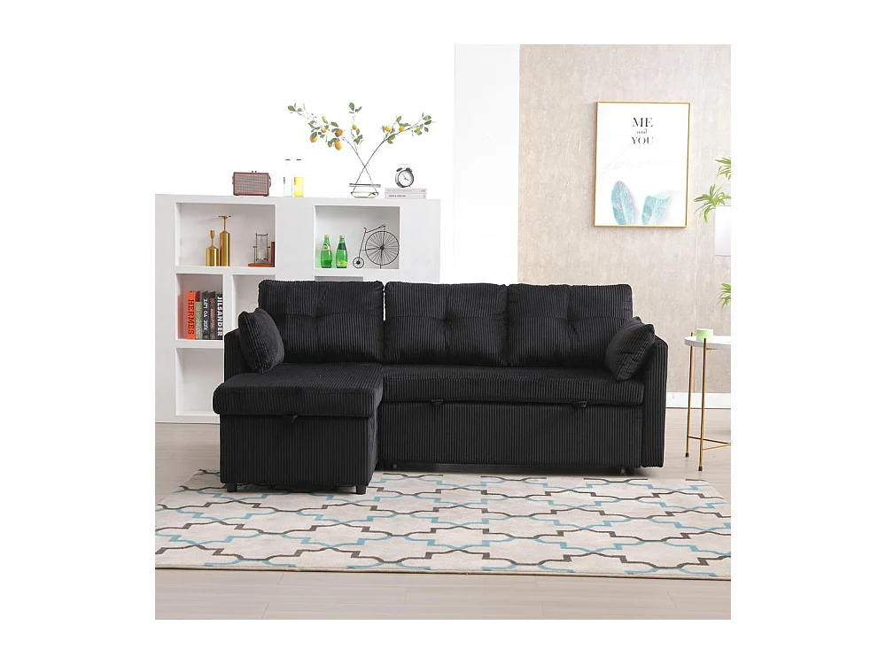 Canapé convertible multifonctionnel avec rangement et lit gigogne avec chaise longue interchangeable canapé modulable en L noir