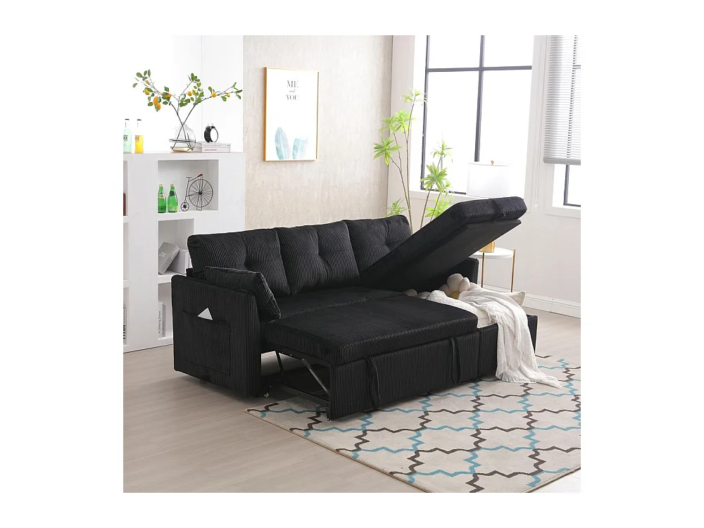 Canapé convertible multifonctionnel avec rangement et lit gigogne avec chaise longue interchangeable canapé modulable en L noir