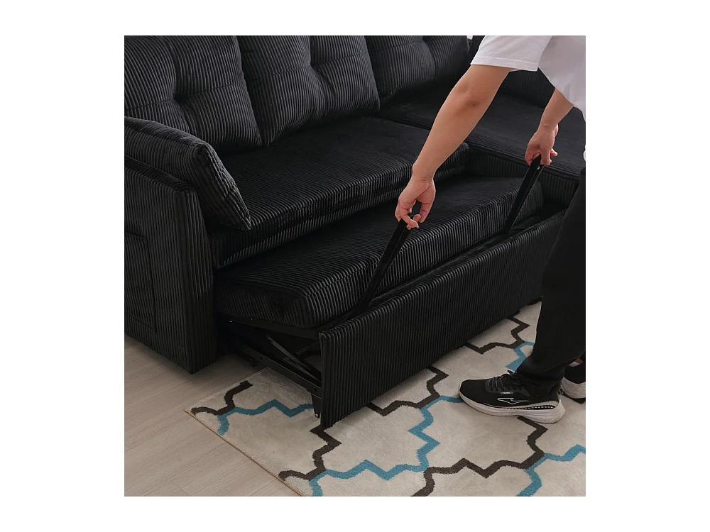 Canapé convertible multifonctionnel avec rangement et lit gigogne avec chaise longue interchangeable canapé modulable en L noir