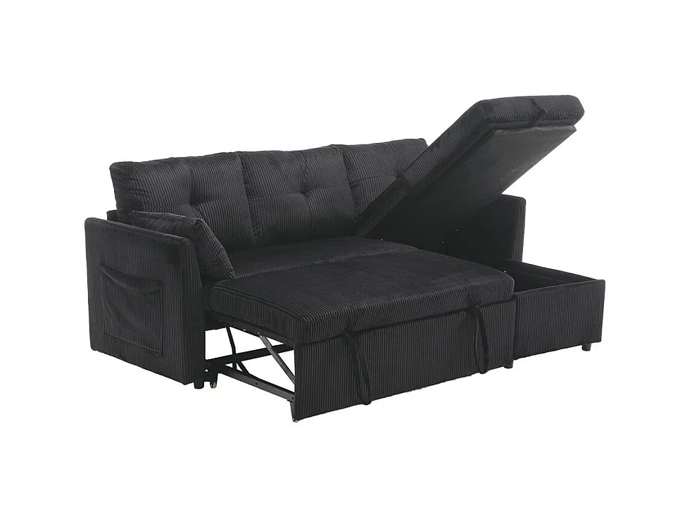 Canapé convertible multifonctionnel avec rangement et lit gigogne avec chaise longue interchangeable canapé modulable en L noir