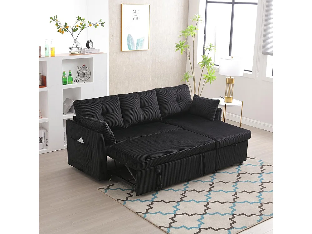 Canapé convertible multifonctionnel avec rangement et lit gigogne avec chaise longue interchangeable canapé modulable en L noir