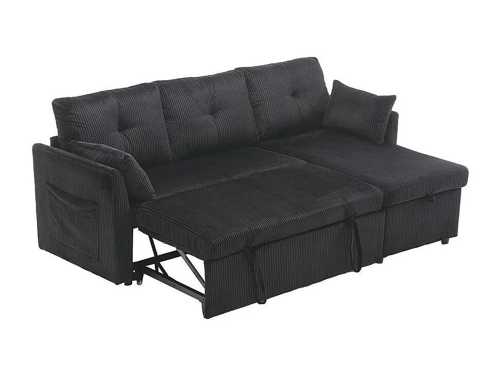 Canapé convertible multifonctionnel avec rangement et lit gigogne avec chaise longue interchangeable canapé modulable en L noir