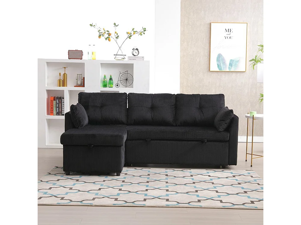 Canapé convertible multifonctionnel avec rangement et lit gigogne avec chaise longue interchangeable canapé modulable en L noir