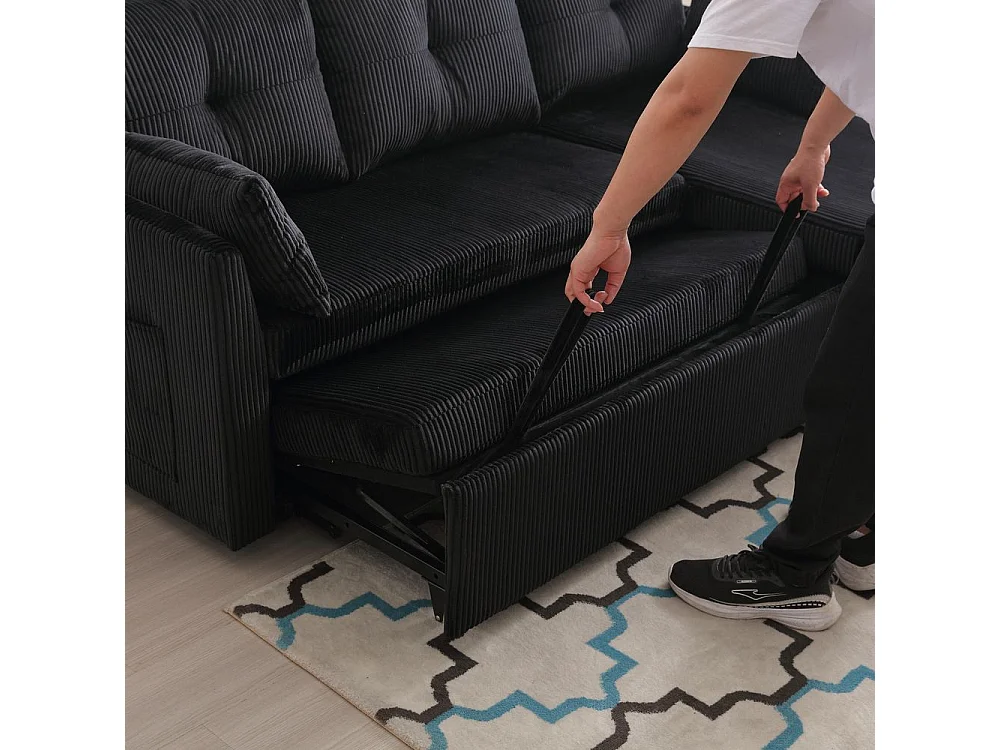 Canapé convertible multifonctionnel avec rangement et lit gigogne avec chaise longue interchangeable canapé modulable en L noir