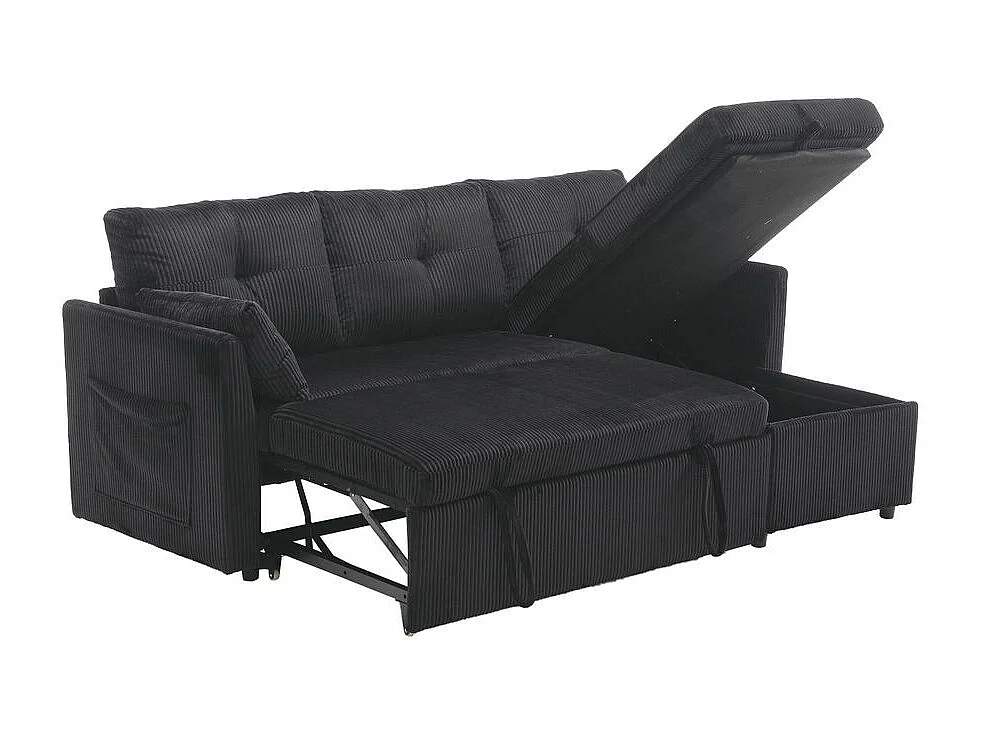 Canapé convertible multifonctionnel avec rangement et lit gigogne avec chaise longue interchangeable canapé modulable en L noir