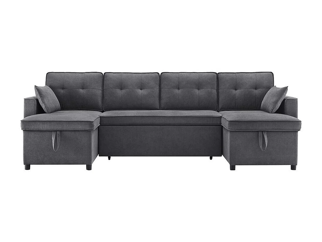 Canapé avec fonction couchage canapé en U tissus en coton et lin avec porte-gobelets deux espaces de rangement Gris